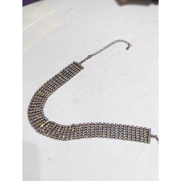 Vtge Aurora Crystal Choker 6 rows Flashed All Kinds Of Color.Kneck Size 15" - Picture 7 of 16